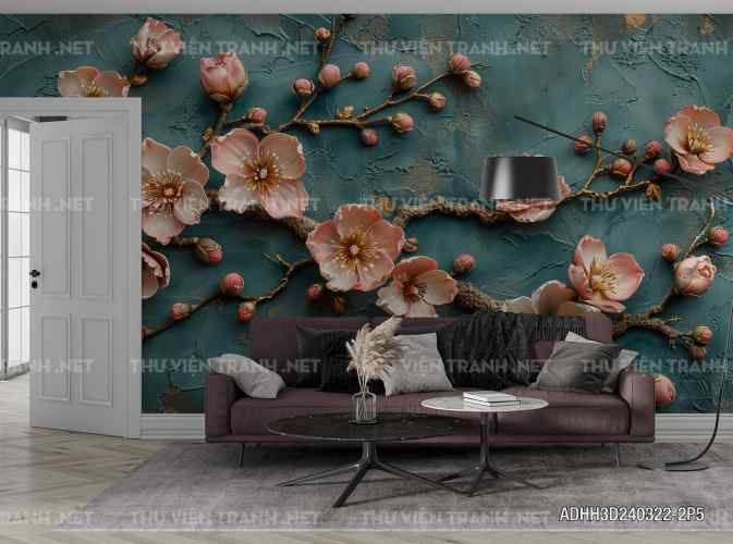 Tranh dán tường Hoa 3D- ADHH3D240322-2P5 - Tranh tường chất lượng cao